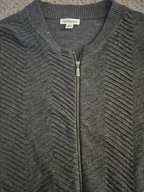 Croft & Barrow Charcoal Chevron Zip-Up WomensSweater
